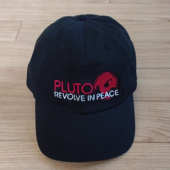 Perrin Black Baseball Cap with Red Embroidered Pluto Revolve in Peace - Picture 1 of 8